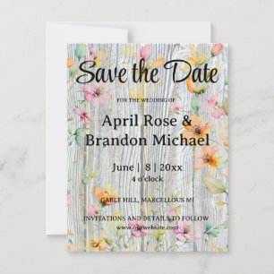 Save The Date Elégante aquarelle orange fleur sauvage bois d'éco