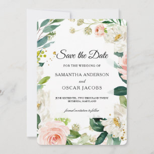 Save The Date Elégante aquarelle rose pâle Cadre Floral