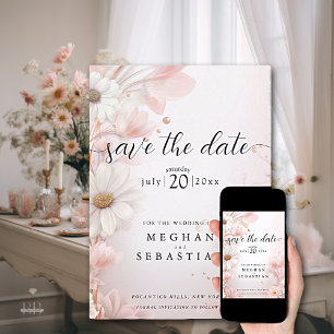 Save The Date Elégante aquarelle rose pâle marguerites