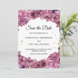 Save The Date Elégante aquarelle rose & violet Orchidées & Figue