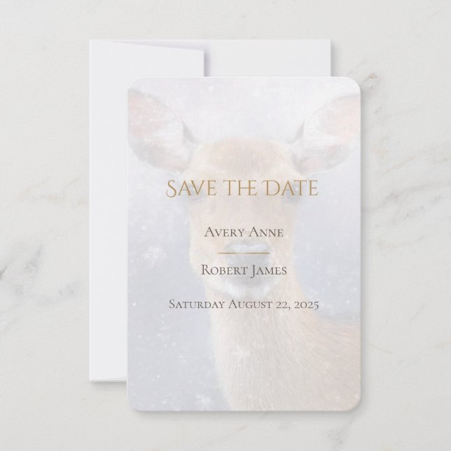 Save The Date Elégante aquarelle simple Neige de cerf (Devant)