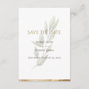 Save The Date Elégante aquarelle simple or vert moderne