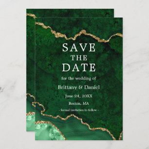 Save The Date Elégante aquarelle Vert Marbre Or Géode Agate