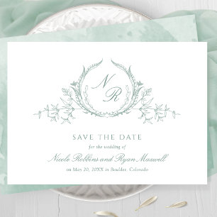 Save The Date Élégante aquarelle vert pâle Monogramme calligraph