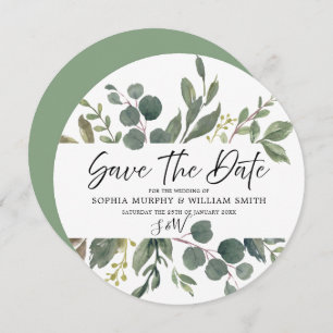 Save The Date Elégante aquarelle verte Feuille Mariage verte