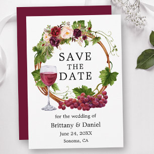 Save The Date Élégante aquarelle vignes de raisin Floral Wood Wr