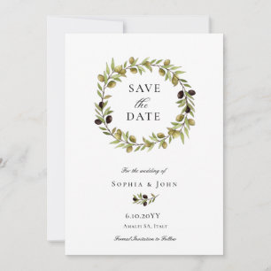 Save The Date Elégante aquarelle Vintage couronne d'olive