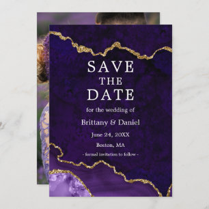 Save The Date Elégante aquarelle violet marbre Agate Géode Photo