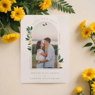 Save The Date Élégante Arche de citron floral blanc
