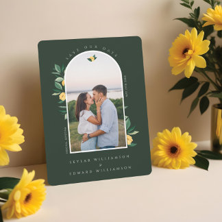 Save The Date Élégante Arche de citron floral vert photo