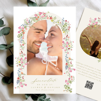 Save The Date élégante arche florale printemps photo de mariage