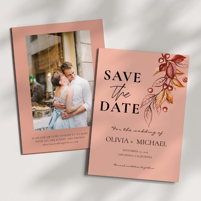 Save The Date Elégante automne moderne Aquarelle en terre cuite (Créateur téléchargé)