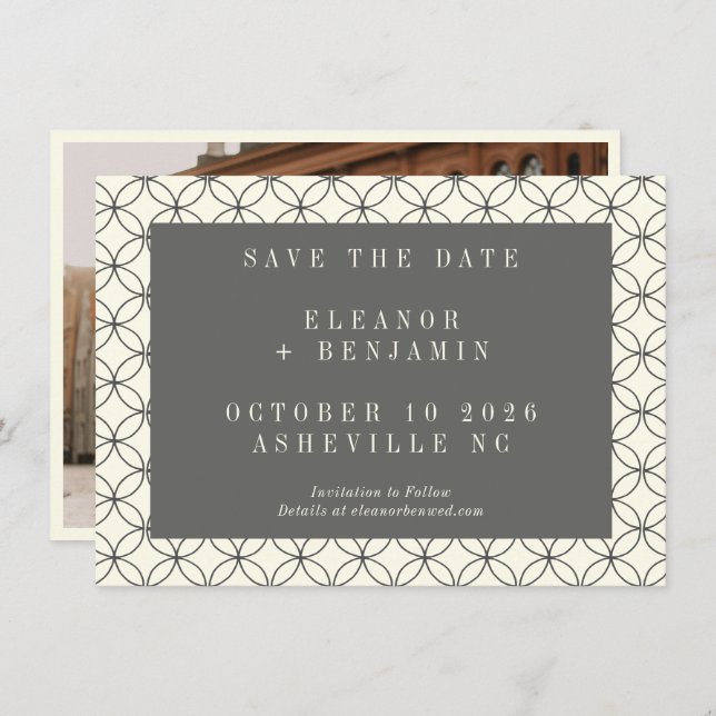 Save The Date Elégante Black White Line Art Mariage Photo (Devant / Derrière)