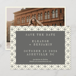 Save The Date Elégante Black White Line Art Mariage Photo
