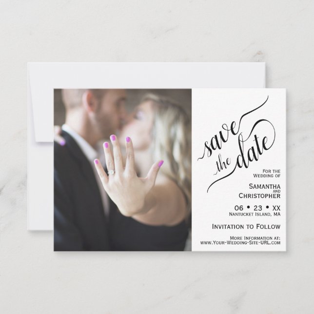 Save The Date Élégante calligraphie blanc 2 Volets Mariage photo (Devant)