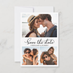 Save The Date Élégante calligraphie chic 3 Photo Collage Mariage