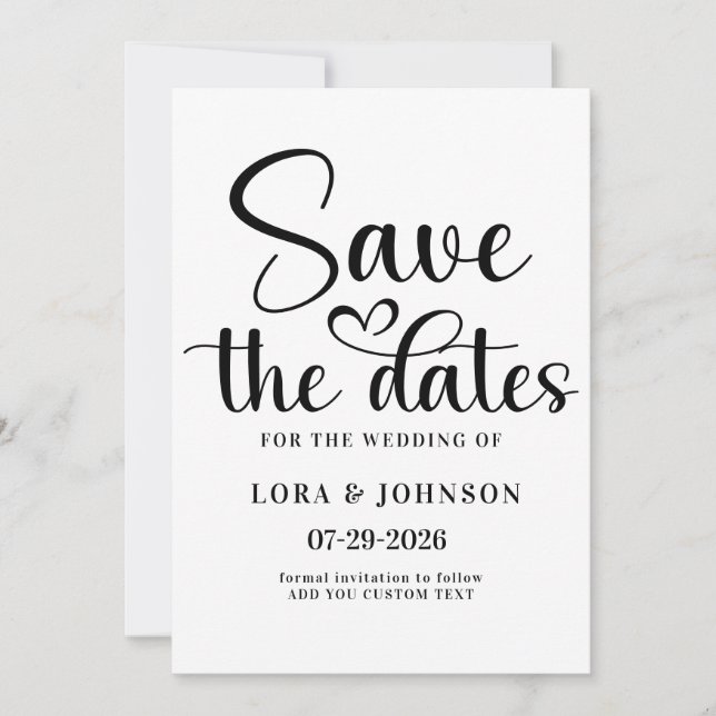 Save The Date Élégante calligraphie de mariage noir et blanc (Devant)