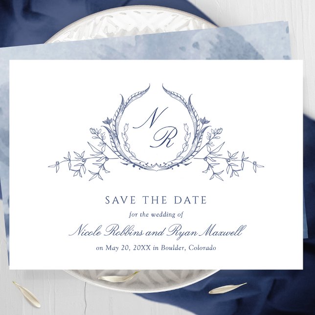 Save The Date Élégante calligraphie de monogramme couleur bleu m (Créateur téléchargé)