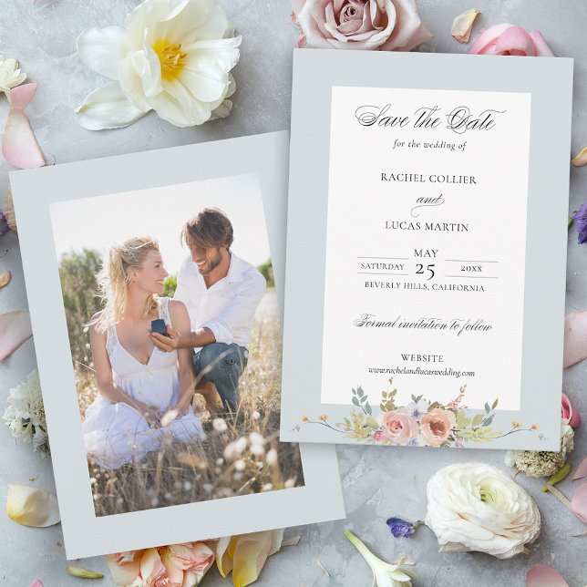 Save The Date Élégante calligraphie florale Pastel Boho (Créateur téléchargé)