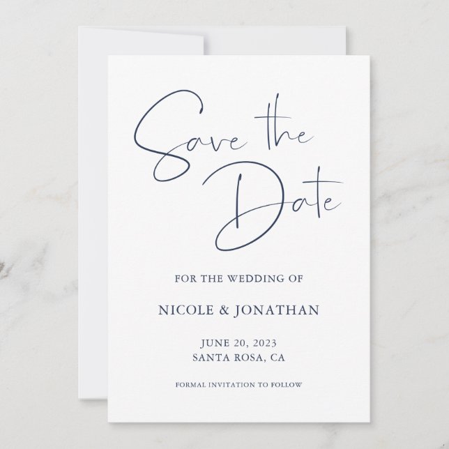 Save The Date Élégante calligraphie manuscrite de Dark Navy (Devant)
