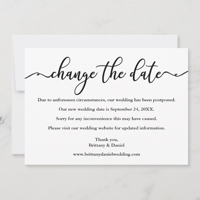 Save The Date Élégante Calligraphie Modifier La Date Nouvelle Ca (Devant)
