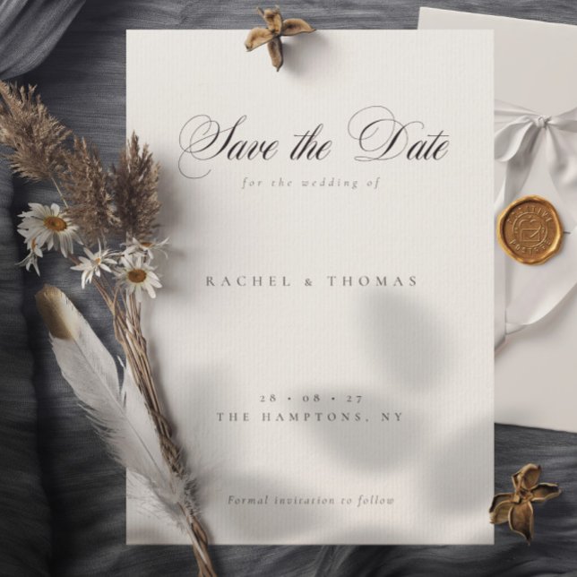 Save The Date Élégante calligraphie Monogramme noir blanc Mariag (Elegant Calligraphy Monogram Black White Wedding Save The Date)