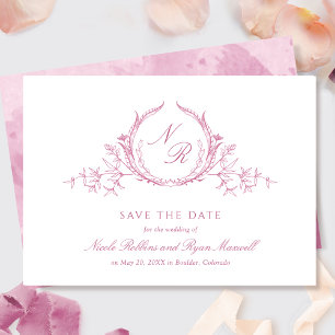 Save The Date Élégante calligraphie monographique couleur rose m