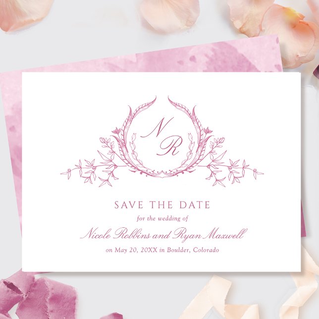Save The Date Élégante calligraphie monographique couleur rose m (Créateur téléchargé)