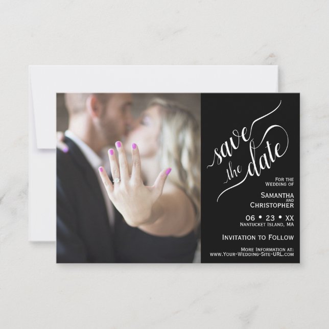 Save The Date Élégante calligraphie noir 2 Volet photo Mariage (Devant)