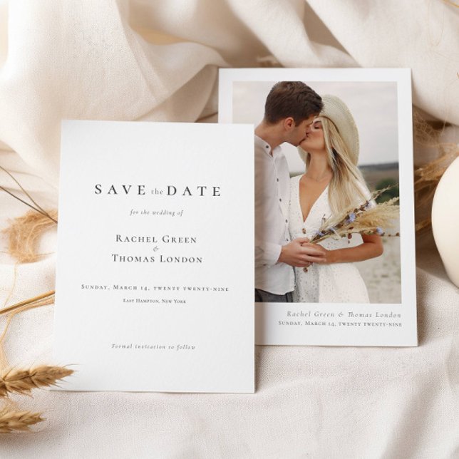 Save The Date Élégante calligraphie noir blanc Mariage photo (Créateur téléchargé)