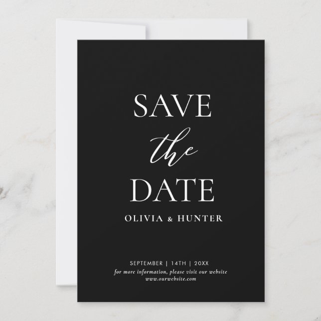 Save The Date Élégante calligraphie noire minimaliste (Devant)