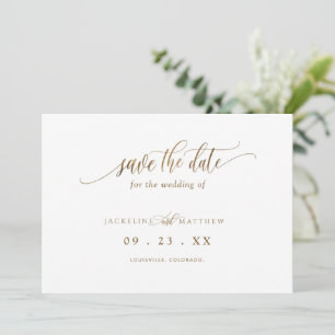 Save The Date Élégante calligraphie or, minimaliste Mariage