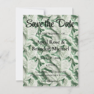 Save The Date Élégante calligraphie vintage feuille verte blanch