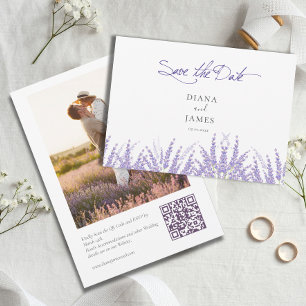 Save The Date Élégante calligraphie violette QR Code Mariage pho