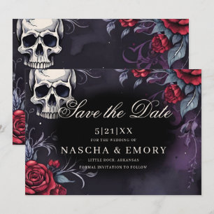 Save The Date Elégante cathédrale rouge et noire Mariage gothiqu