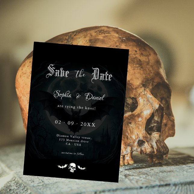 Save The Date Élégante chauves-souris crânienne clair de lune Ma (Créateur téléchargé)