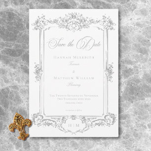 Save The Date Élégante Chinoiserie gris clair Cherub Mariage