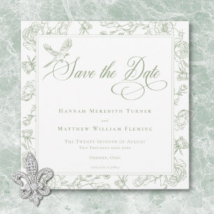 Save The Date Élégante Chinoiserie verte Mariage d'oiseaux et de