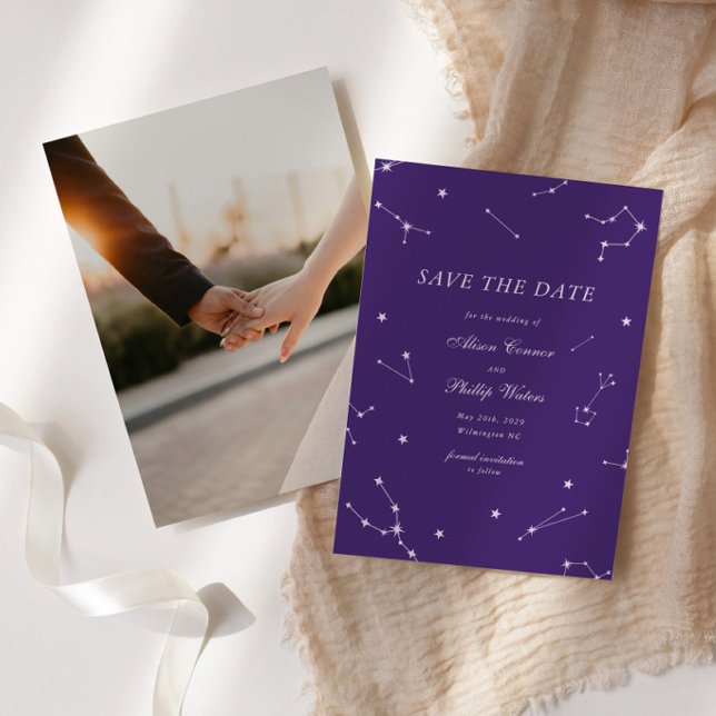Save The Date Élégante Constellation Mariage Céleste Violet (Créateur téléchargé)