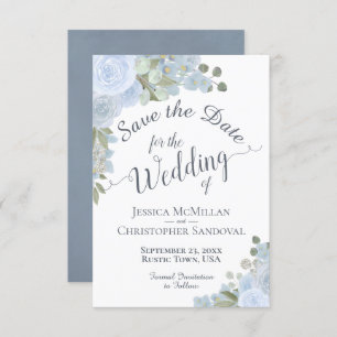 Save The Date Elégante couleur bleu azur Mariage de bois floral