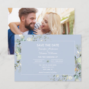 Save The Date Elégante couleur bleu Eucalyptus Botanique