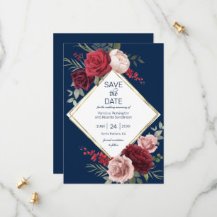 Save The Date Elégante couleur bleu marine et couleur florale bo