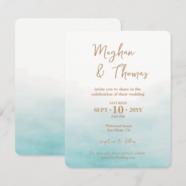 Save The Date Elégante couleur bleu marine Ocean Beach Mariage à (Devant / Derrière)