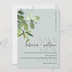 SAVE THE DATE ELÉGANTE COULEUR D'EAU EUCALYPTUS VERT MODERNE