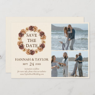 Save The Date Élégante couronne florale de automne 3 Collage pho