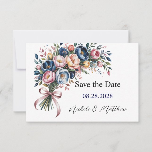 Save The Date Élégante couronne Peony pour mariage Enregistrer l (Devant)