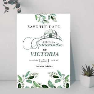 Save The Date Elégante couronne Vintage Quinceañera Sage Green