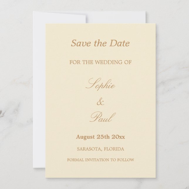 Save The Date Elégante crème Beige Mariage Enregistrer la date (Devant)