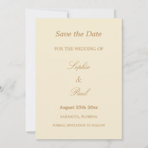 Save The Date Elégante crème Beige Mariage Enregistrer la date