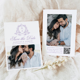 Save The Date Élégante Crête Florale de Lavande Photo Mariage